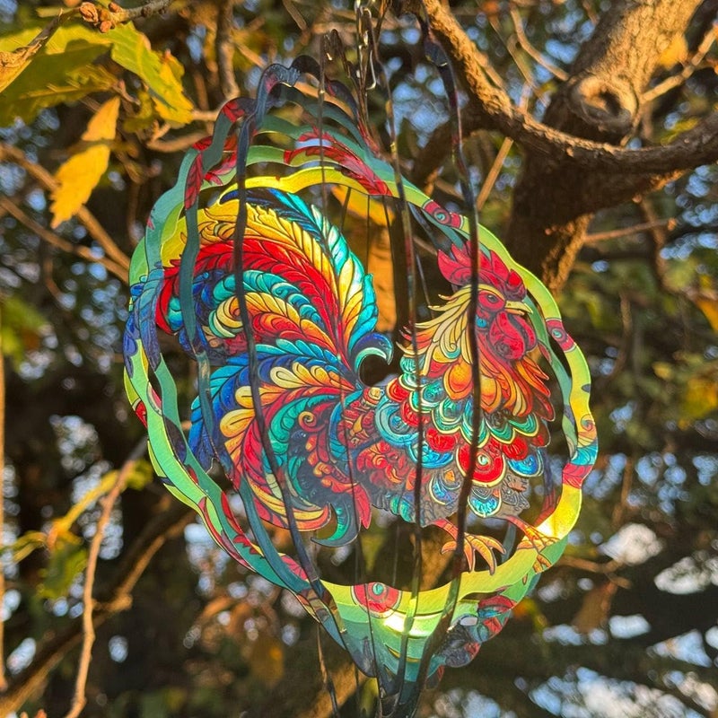 PUCPAM Rooster Wind Spinner, 3D Hanging Stainless Steel Garden Spinner, Wind Spinner Hanging for Outdoor & Indoor Décor, Unique Gifts for Yard Garden Decoration or Patio Décor (Rooster) - Image 2